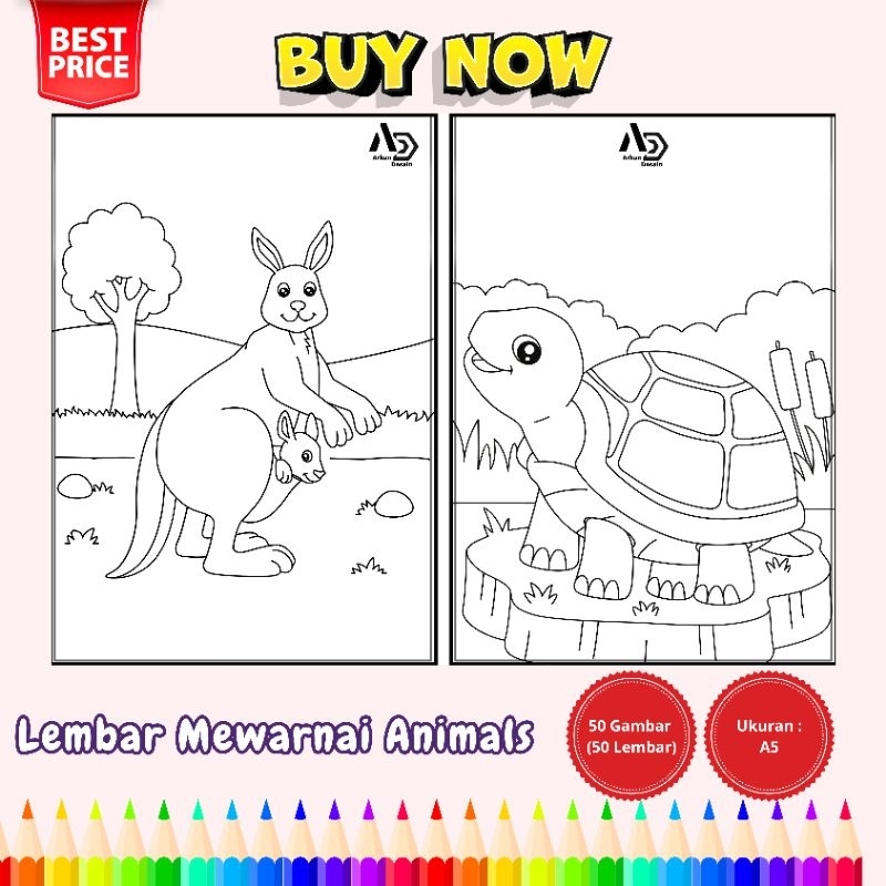 

50 LEMBAR MEWARNAI/KERTAS MEWARNAI/COLORING BOOK ANIMALS A5 ISI 50 (PRINT/CETAK BUKAN FOTO COPY)