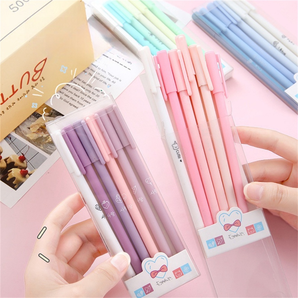 

Set 6pcs Pulpen Gel Estetik Polos Warna Pastel Matte 0,5MM & Pulpen Gel Warna Morandi Kreatif, Hitam