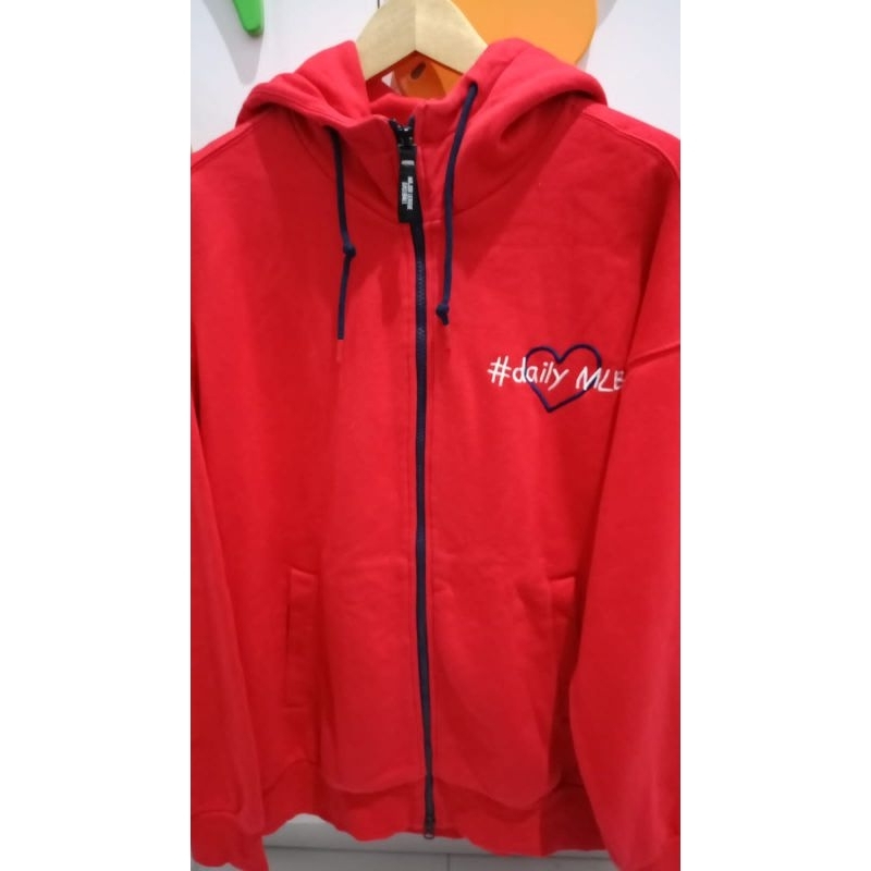 hoddie zipper MLB merah warna solid