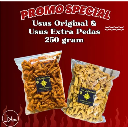 

PROMO !! KERIPIK USUS ORIGINAL 250GR & KERIPIK USUS PEDAS DAUN JERUK 250GR