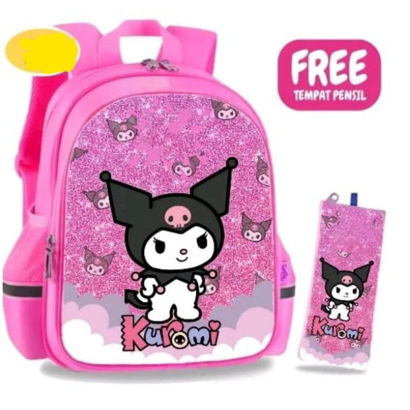 tas ransel sekolah anak perempuan sd model kuromi gratis dompet kecil