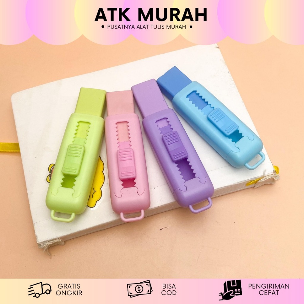 

PENGHAPUS MODEL CUTTER PENSIL DORONG WARNA PASTEL ER-1652 PENGHAPUS MEKANIK LUCU MECHANICAL ERASER PUSH & PULL RETRACTABLE