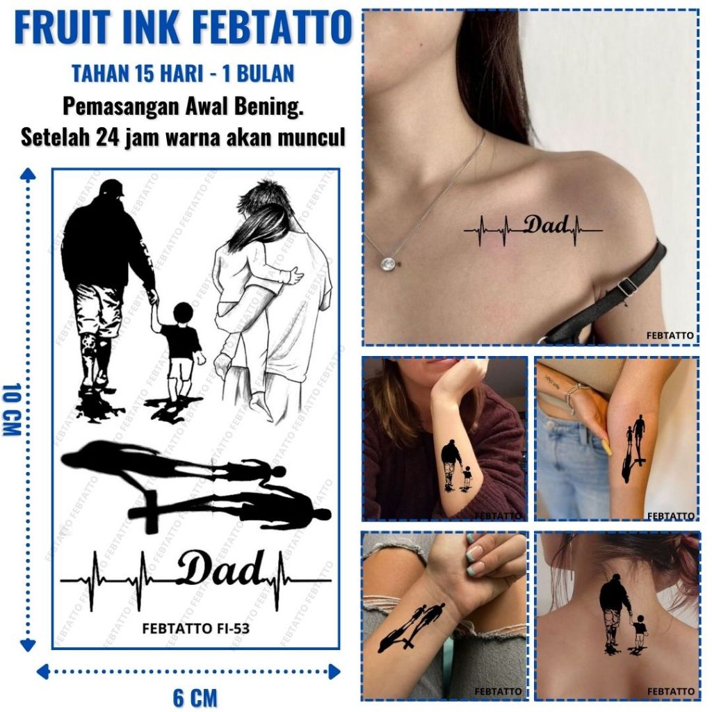 FRUIT INK Tato Ayah dan anak, Orang Tua Tahan 1 Bulan Ukuran 6cm x 10cm - FI 53 - Tato Lengan Tato D