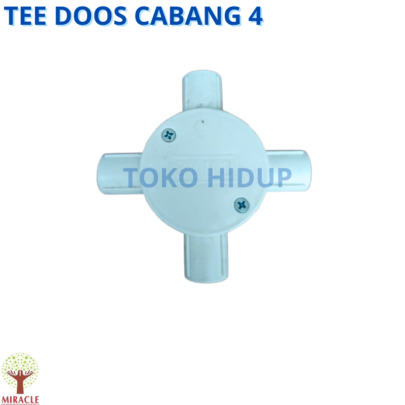 T dus cabang 4 / Tee Doos cabang 4 lubang Pipa PVC Listrik