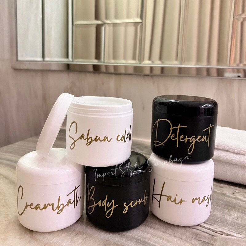 Lostklik Tempat Lulur 250Ml Hitam / Putih Gold . Aesthetic Jar Wadah Sabun Colek Aesthetic Salon