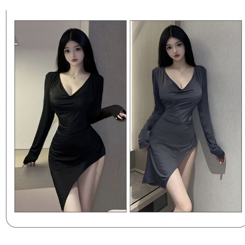 DRESS KOREAN SEXY LENGAN PANJANG NIGHT DRESS ELEGAN A402