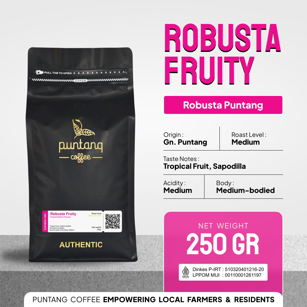 

Bubuk Kopi Hitam Robusta Fruity Tanpa Gula Rasa Arabika Puntang Coffee Original 250 gram