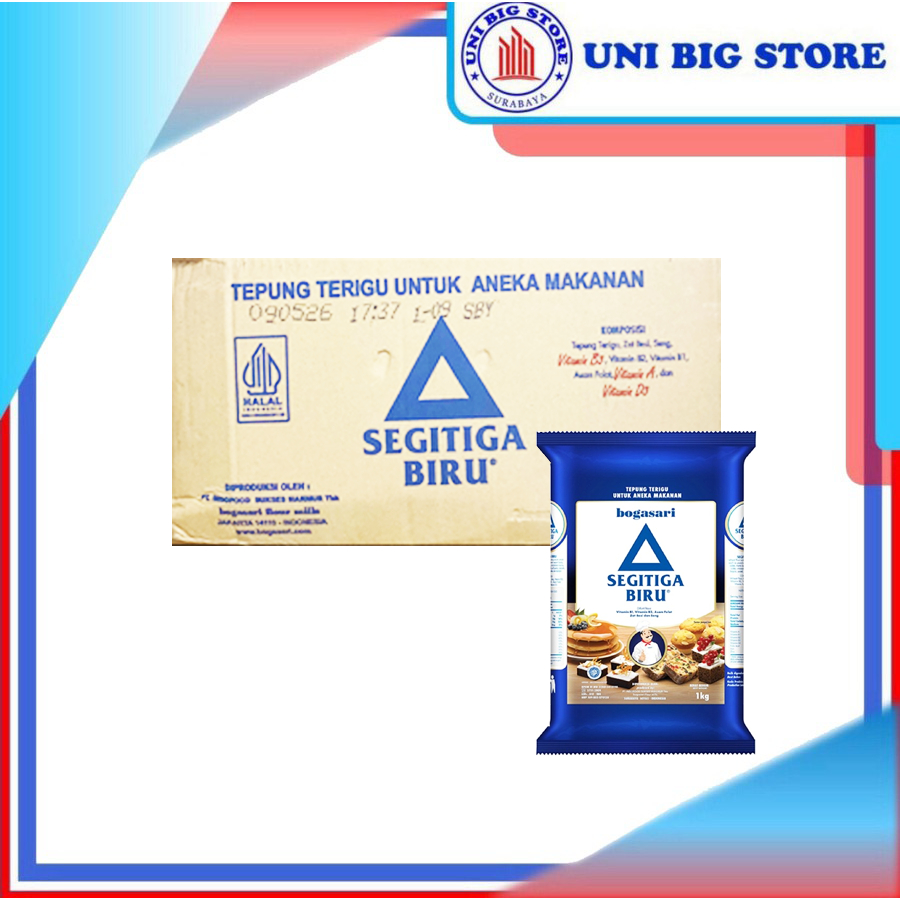 

Tepung Terigu Premium Bogasari Segitiga Biru 1 kg x 12 pcs DUS