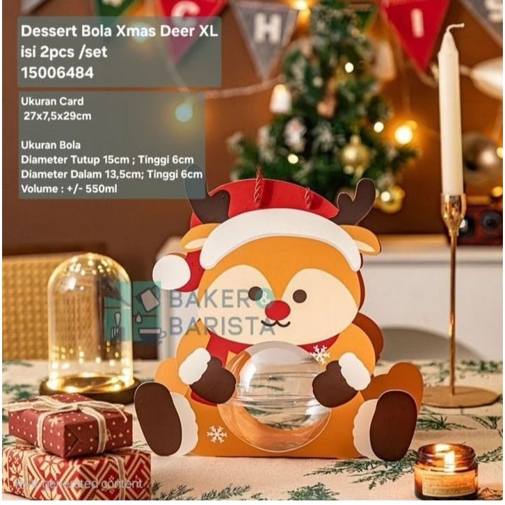 

Dessert Bola Xmas Deer XL isi 2 tempat dessert kue pudding tiramisu box christmas natal