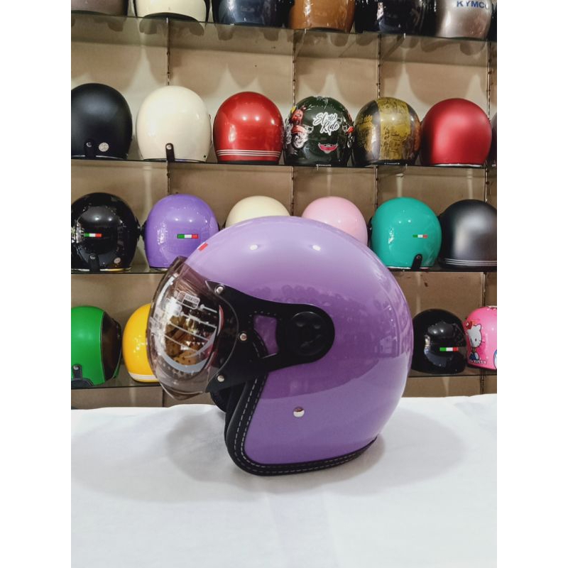 Aizo Italy Helm Kaca Pilot Warna Ungu Pastel Glossy Berlabel SNI COD Free Packing Kardus Bubble Wrap