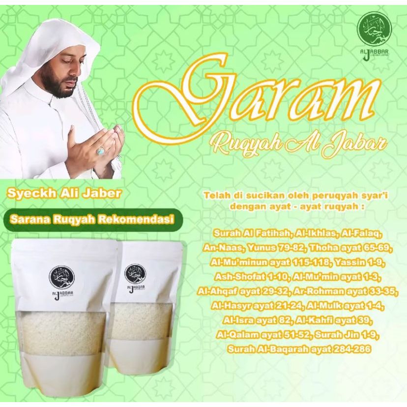

Garam Ruqyah Al Jabbar 250 Gram - Untuk Pengobatan Penyakit Non Medis - GRATIS TASBIH - Untuk Meruwat Tempat Usaha dan Rumah - Penari Rezeki