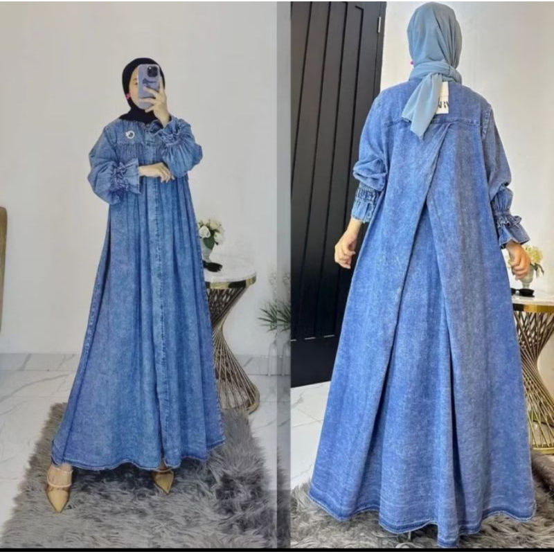 MIDI JEANS GAMIS JEANS SILANG BELAKANG