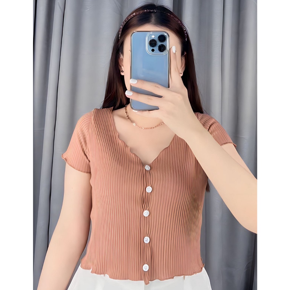 Promo Knit Top Cardigan rajut crop wanita lengan pendek Leher VNeck  Kardigan crop kancing lengan pe