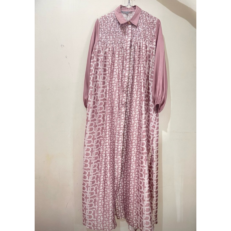 READY SIAP KIRIM NEW AS IS DRESS MONOGRAM BENANG JARUM FULL BJ BJ PINK SIZE L