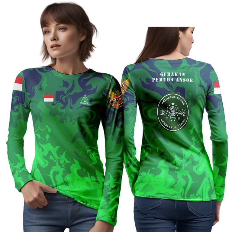 kaos wanita lengan panjang baju banser NU - jersey banser nahdlotul ulama printing sublime 3D