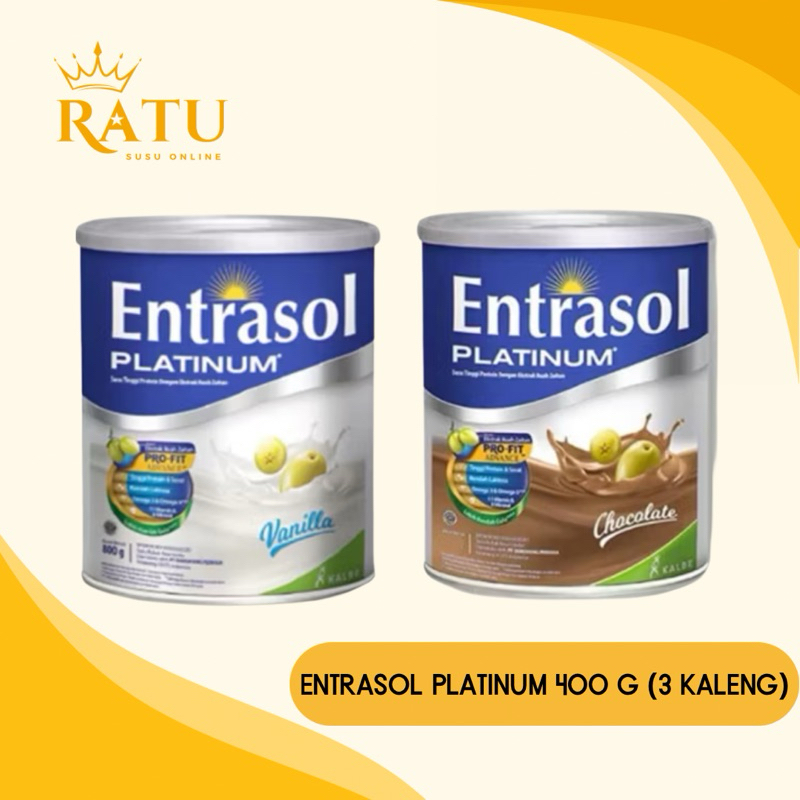 

3 kaleng - ENTRASOL PLATINUM 400 gram - Vanilla / Coklat - Susu Lansia