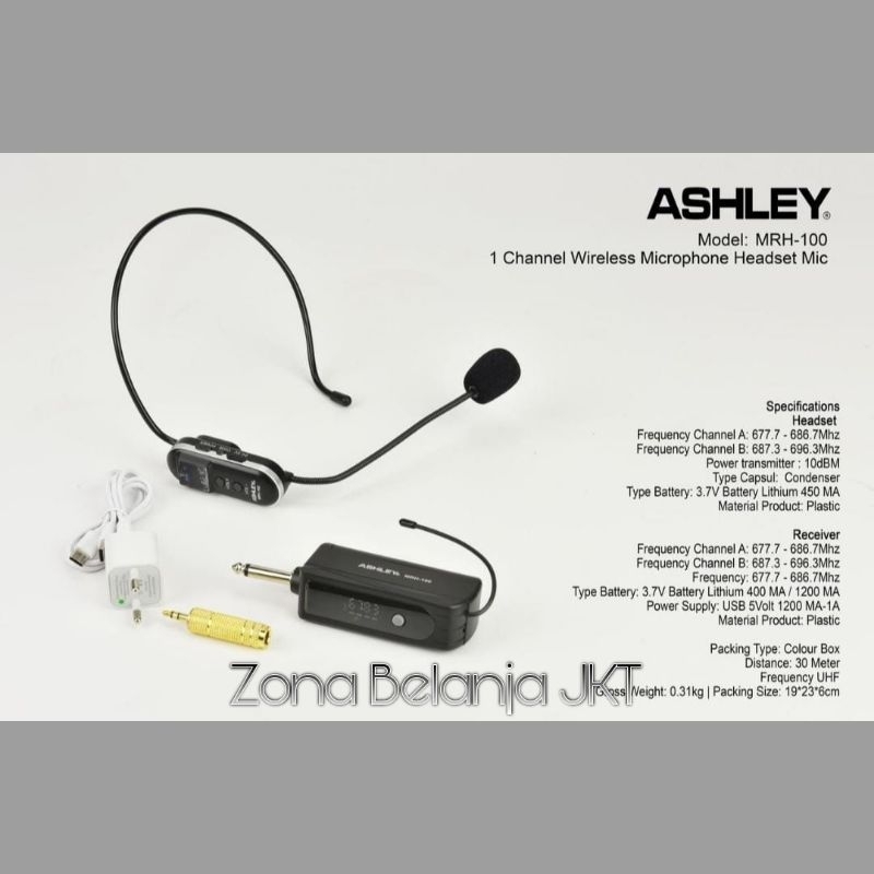 MIC WIRELESS HEADSET BANDO ASHLEY MRH 100 1 MIC HEADSET BANDO IMAM MASJID PRESENTASI GARANSI ORIGINA