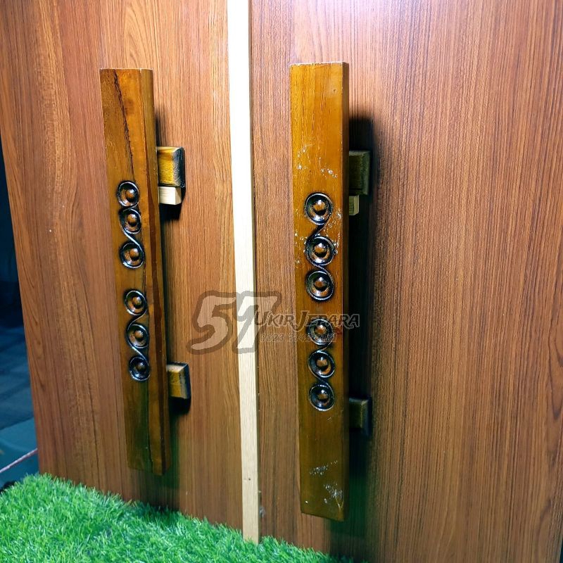 Handle Pintu Ukir Minimalis - Gagang Tarikan Pintu Bahan Kayu Jati