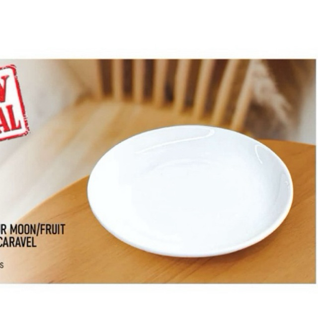 Piring Makan Caravel 21 cm Porcelain Porselen Porcelin Saji Alas Makan Beling Putih Bulat Datar