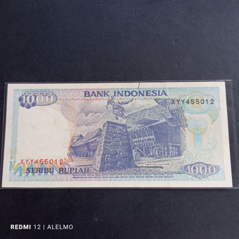 seri x uang kertas kuno 1000 rupiah lompat batu tahun 1992 seperti baru