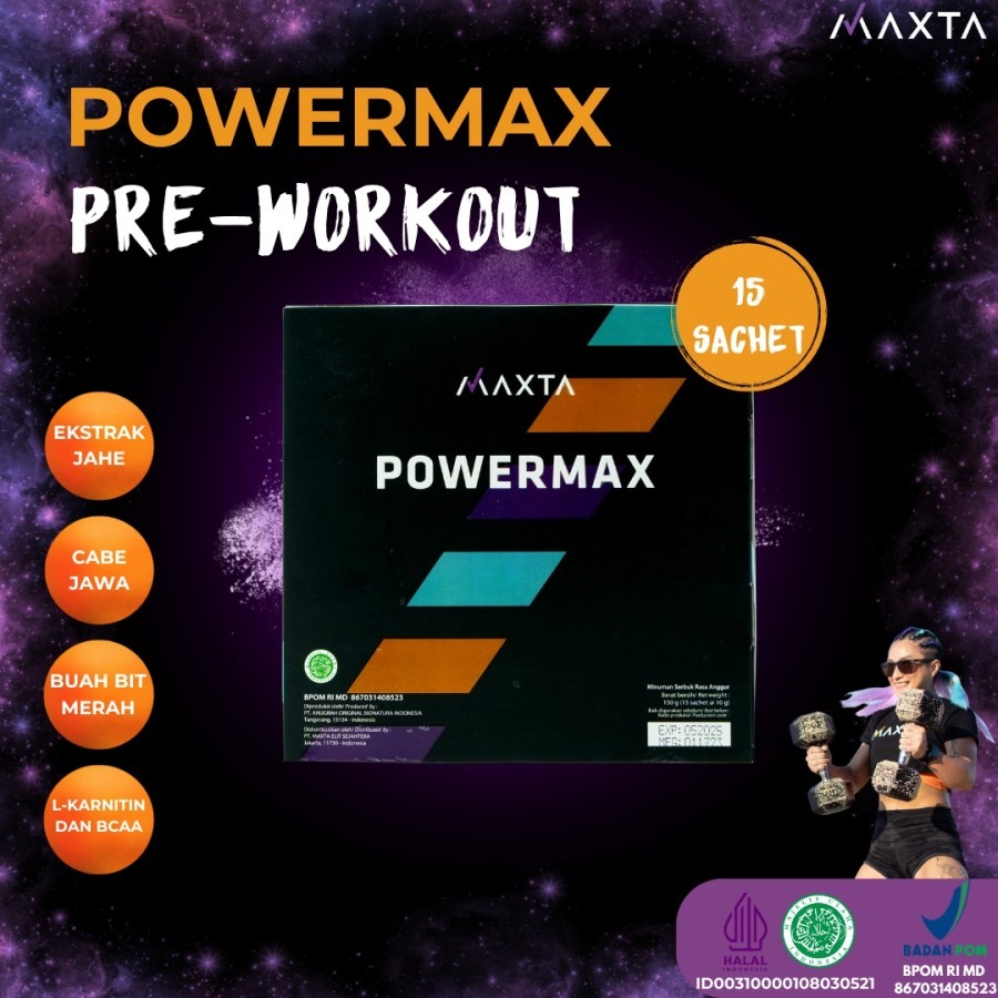 

MAXTA POWERMAX PREWORKOUT -ENERGY DRINK- isi 15 x 10gr | BPOM & HALAL - IMPROVED FORMULA -