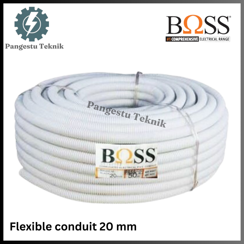 Flexibel Listrik 20mm merk BOSS (1 roll @50 meter) / Selang Pipa Conduit Listrik Fleksibel / Corugat