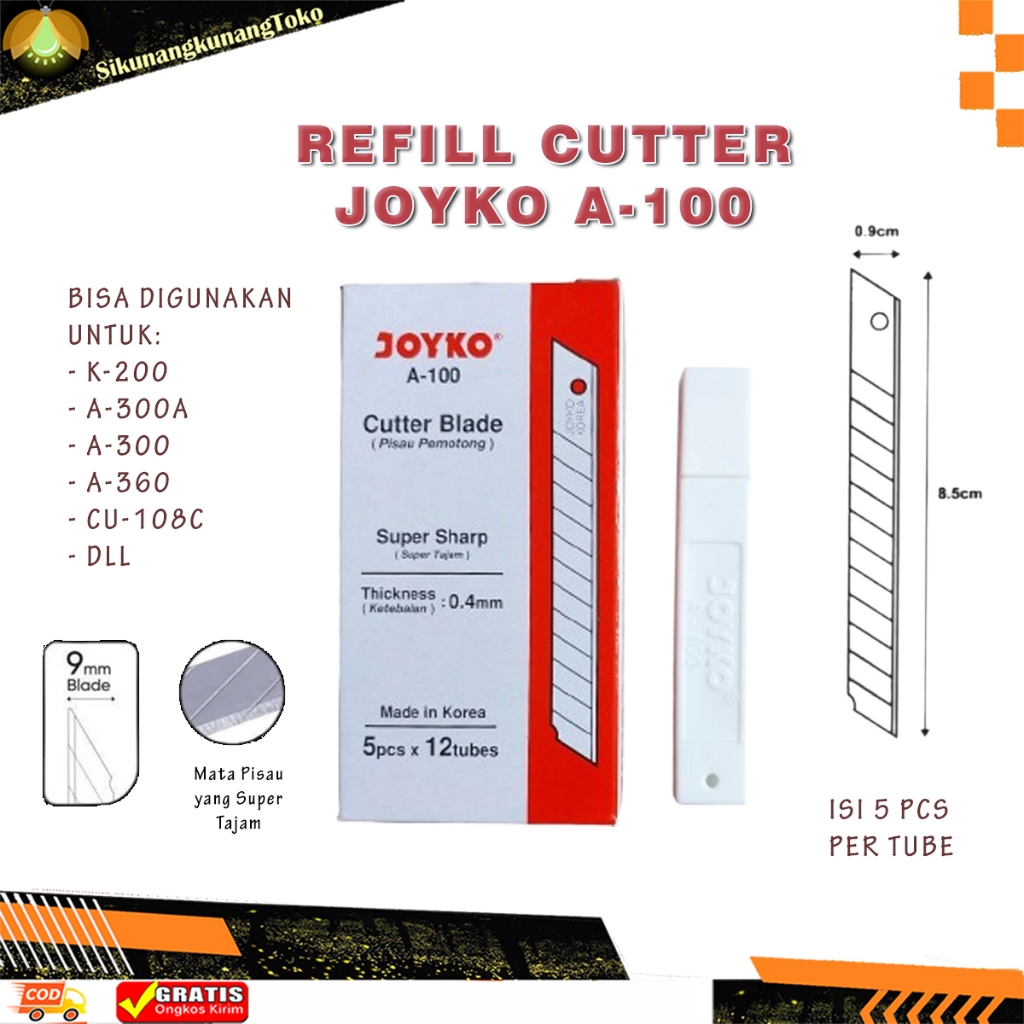 

(SKN) Isi / Refill Cutter JOYKO A-100 A100 A 100 Pisau 1 Tube Cutter Blade Kecil untuk Cutter / Silet Tipe K-200, A-300A, A-300, A-360