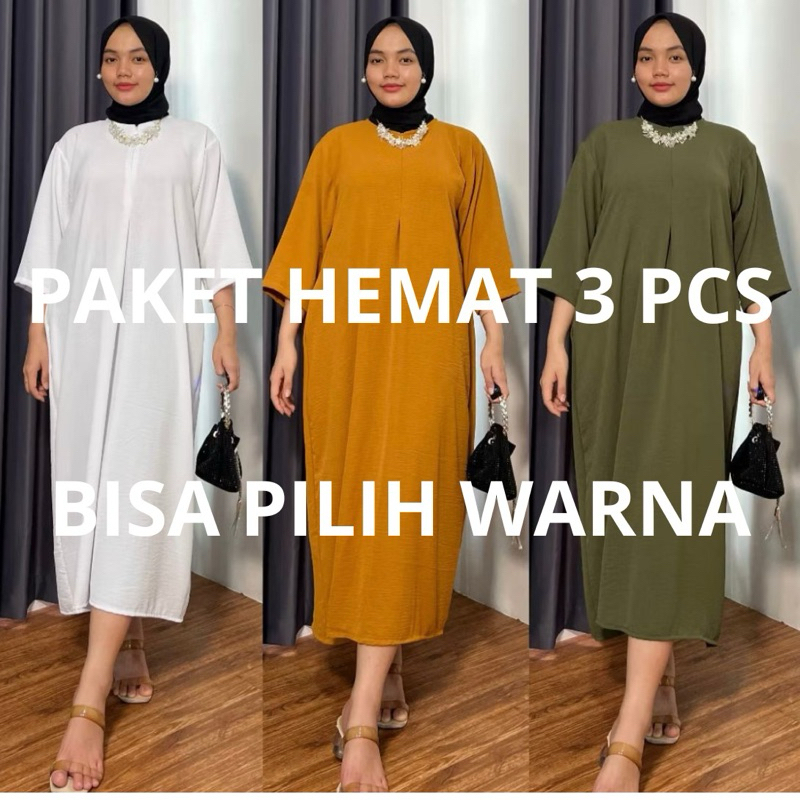 Gamis Daster 3pcs 3/4  crinkle Airflow Drees Gamis Busui Friendly Varian Warna