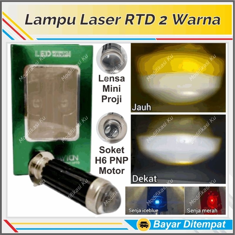 LAMPU LASER RTD H6  M11Z LS10 UTAMA LED MOTOR  2 WARNA SOROT FOKUS JAUH DEKAT KUNING PUTIH DEMON MER