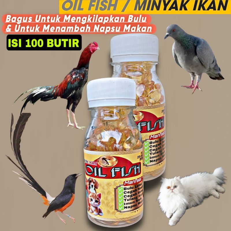 FISH OIL MINYAK IKAN ISI 100 BUTIR baik untuk kucing hamster burung kicau merpati ayam anjing dll na