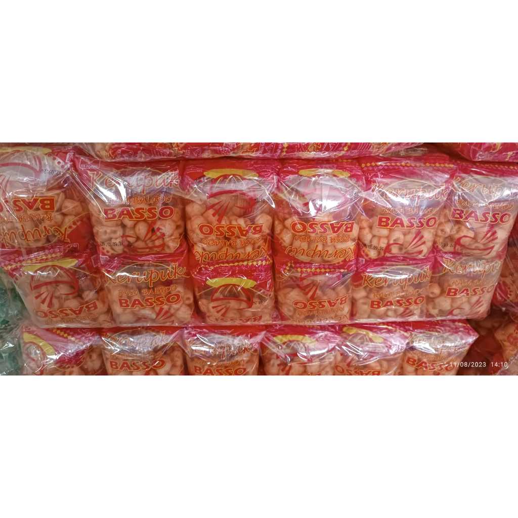

Kerupuk Basso Rasa Balado (1 renteng 10 pcs x 10 Gr)