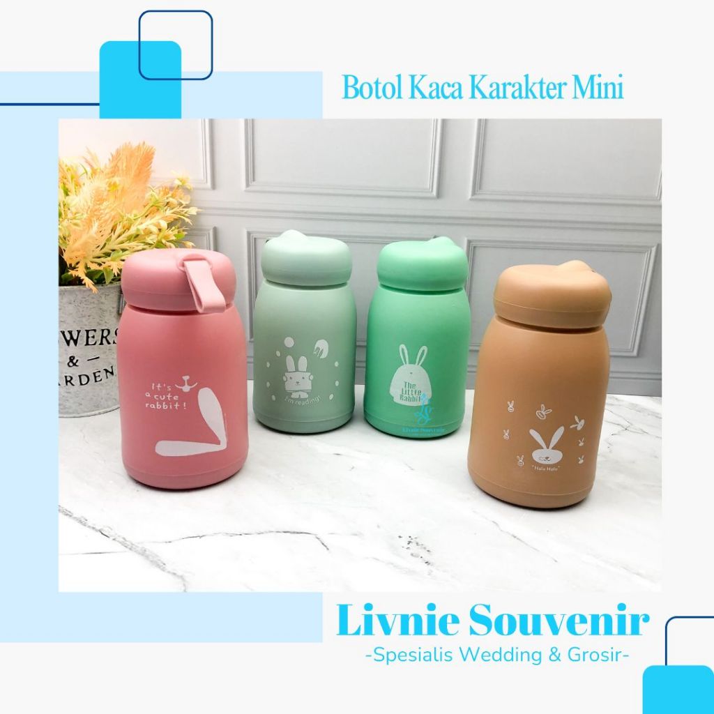 Souvenir Botol Tumbler Kaca Rabbit Kemasan Tile