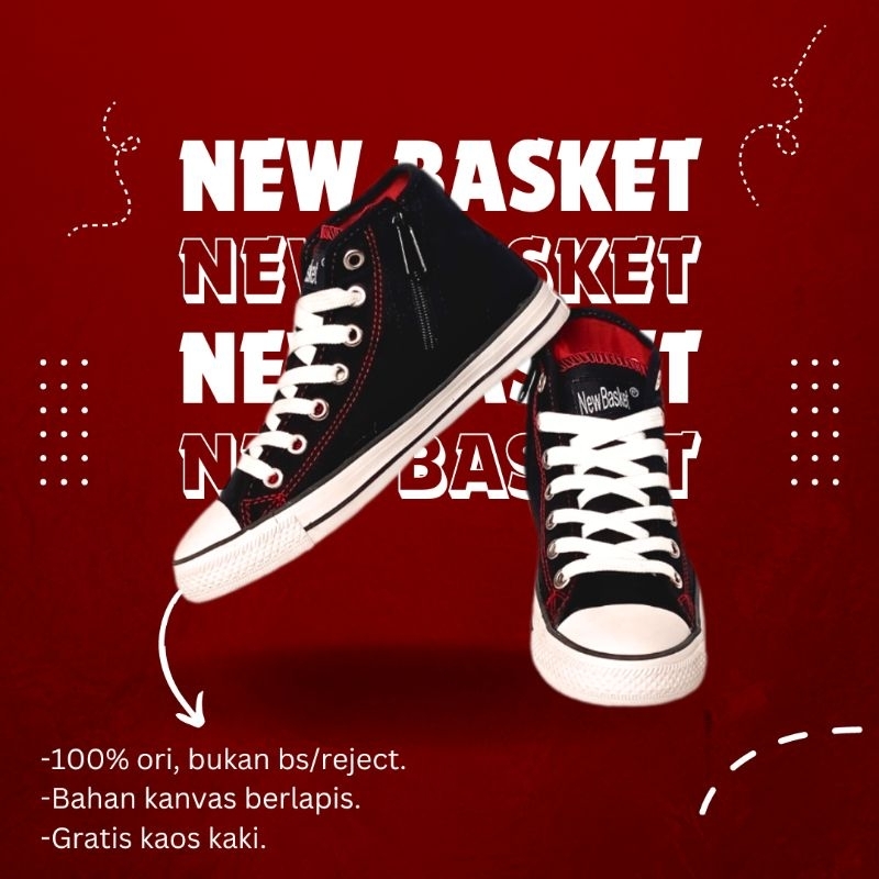 Sepatu Sneaker Pria New Basket NB 338 Blk/Red Ori Gratis Kaos Kaki