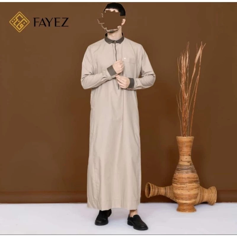 Jubah Gamis Pria Fayez Model Hisyam Zipper Lengan Manset Katun Premium