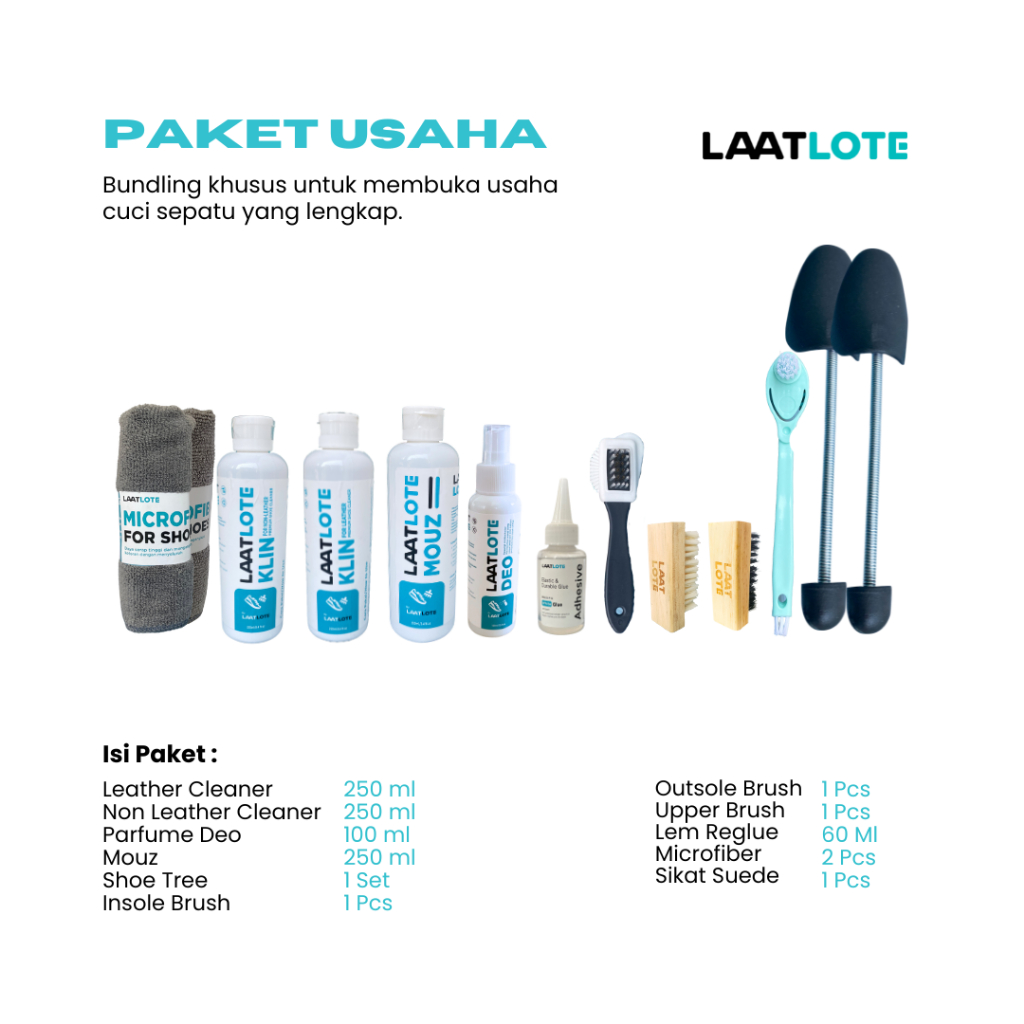Paket Usaha Laundry Sepatu, Tas dan Topi dengan Modal Praktis Lengkap Isi 11 Produk - Laatlote