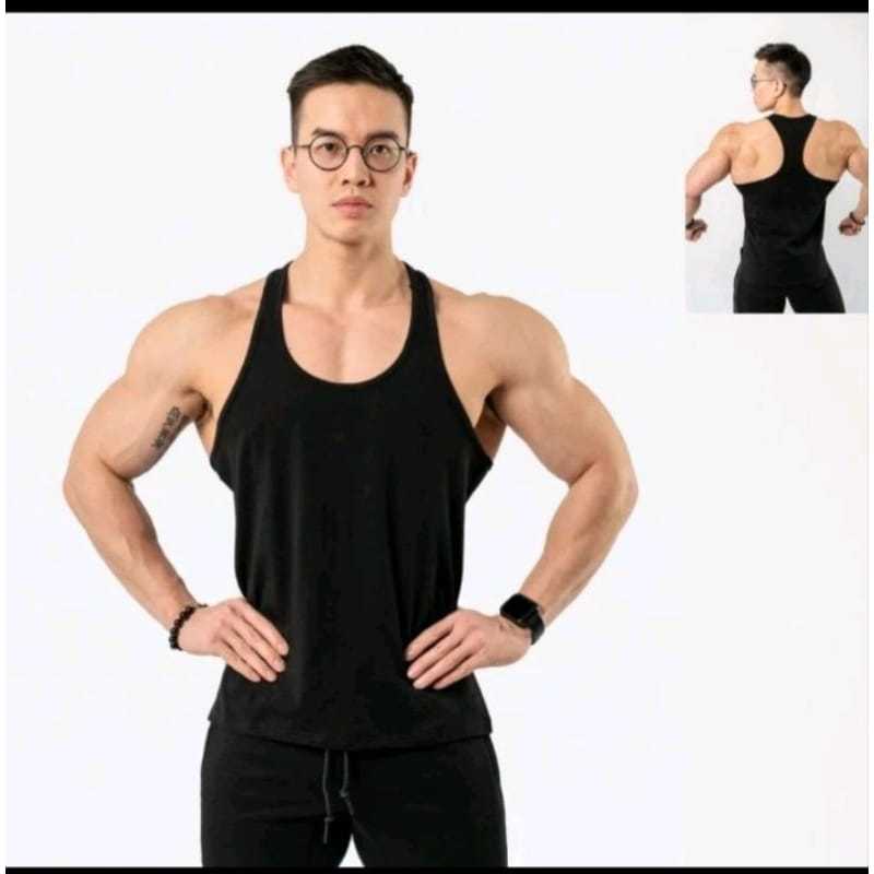 Lekbong Fitnes Gym tali Kecil Pria Fitness Workout Musclefit Kaos Singlet Pria Gym Fitnes Polos Tali