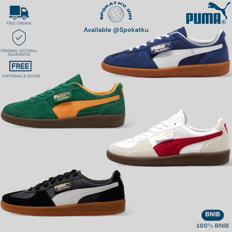 Sepatu Sneakers Puma Palermo Black Navy Gum White Club Red  Green  Sneakers Pria Bnib Ori Authentic