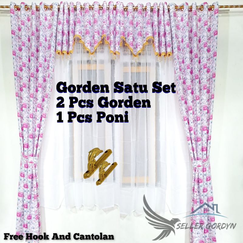 gorden jendela pintu kamar aesthetic hordeng satu set plus poni Loster motif bunga