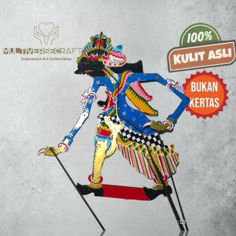 MULTIVERSECRAFTID Miniatur Wayang Kulit Mainan Khas Jogja BATARA BAYU Bahan Kulit Asli 30cm