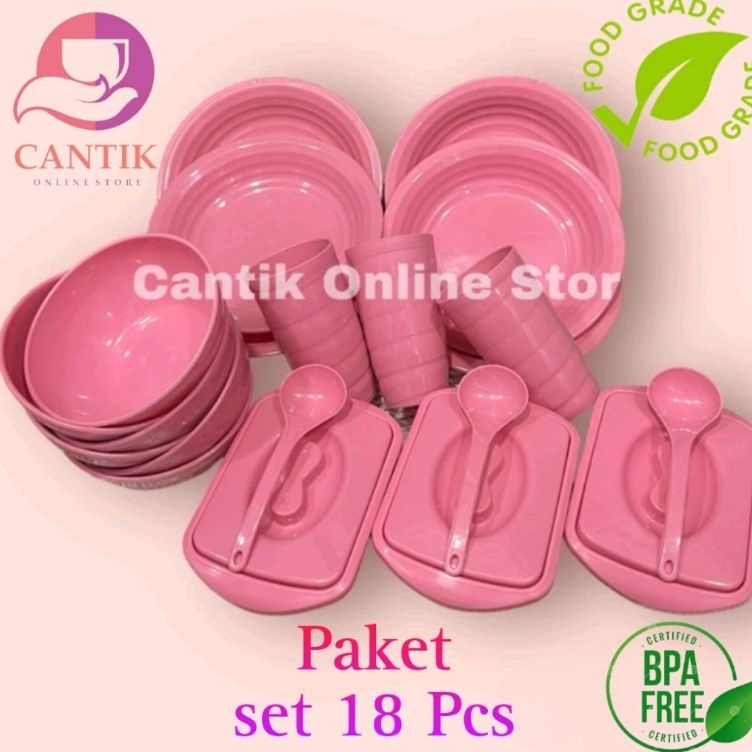 Hemat Belanja  Prasmanan set isi 18 pcs 6pcs Piring6 Pcs Mangkok3 Pcs Basi Mini 5ml 3 Pcs Gelas Ulir