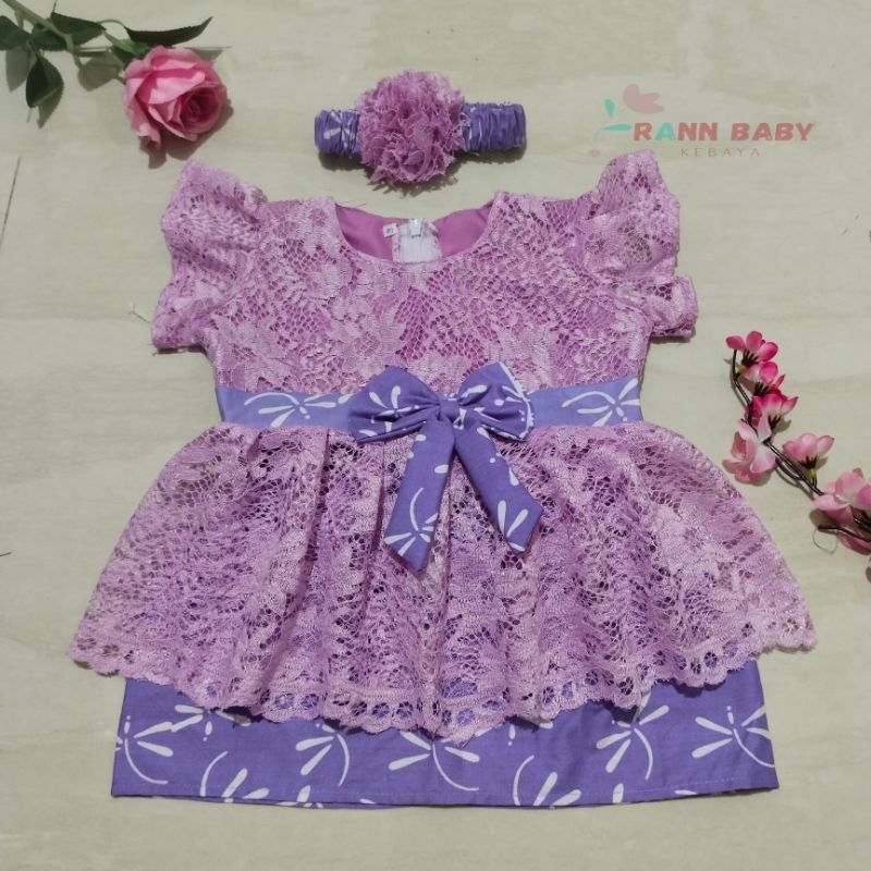 KEBAYA BAYI KEBAYA ANAK KUTUBARU PITONAN MODEL SETELAN DRESS ukuran 6-12 BULAN warna ungu lilac