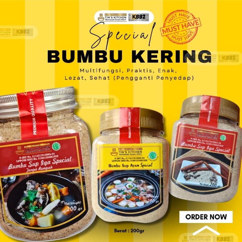 

Bumbu Kering Tin's kitchen kemasan 200gr special (Iga, Ayam) Rempah Tanpa Rempah Bumbu Sop Ayam Iga bumbu kuah Bakso Homemade Halal