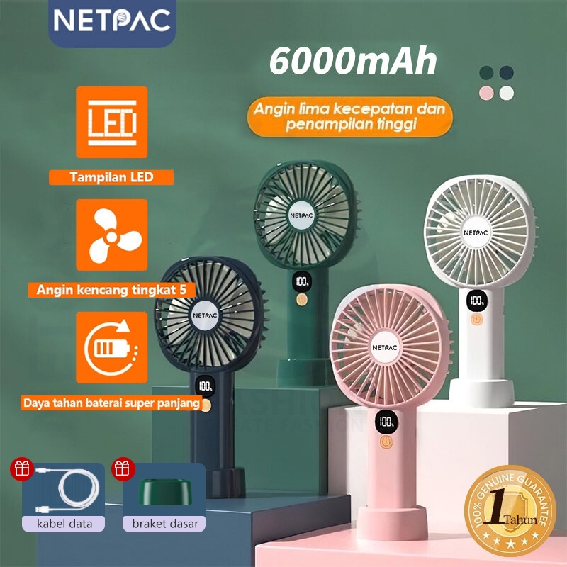 NETPAC Kipas Angin Mini Portable 6000mah Mini Fan Digital Display Ultra-quiet Desktop Office Kipas a