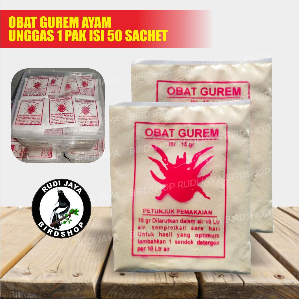 OBAT GUREM AYAM 1 PAK ISI 50 SACHET OBAT RACUN KUTU UNGGAS TEMPAT MENGERAM TELUR TABUR / SEMPROT AIR