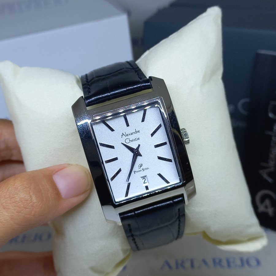 JAM TANGAN PRIA ALEXANDRE CHRISTIE AC 1037 KULIT HITAM SILVER PUTIH ORIGINAL