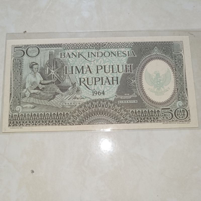 uang 50 / lima puluh rupiah pekerja tangan III tahun 1964 asli unc