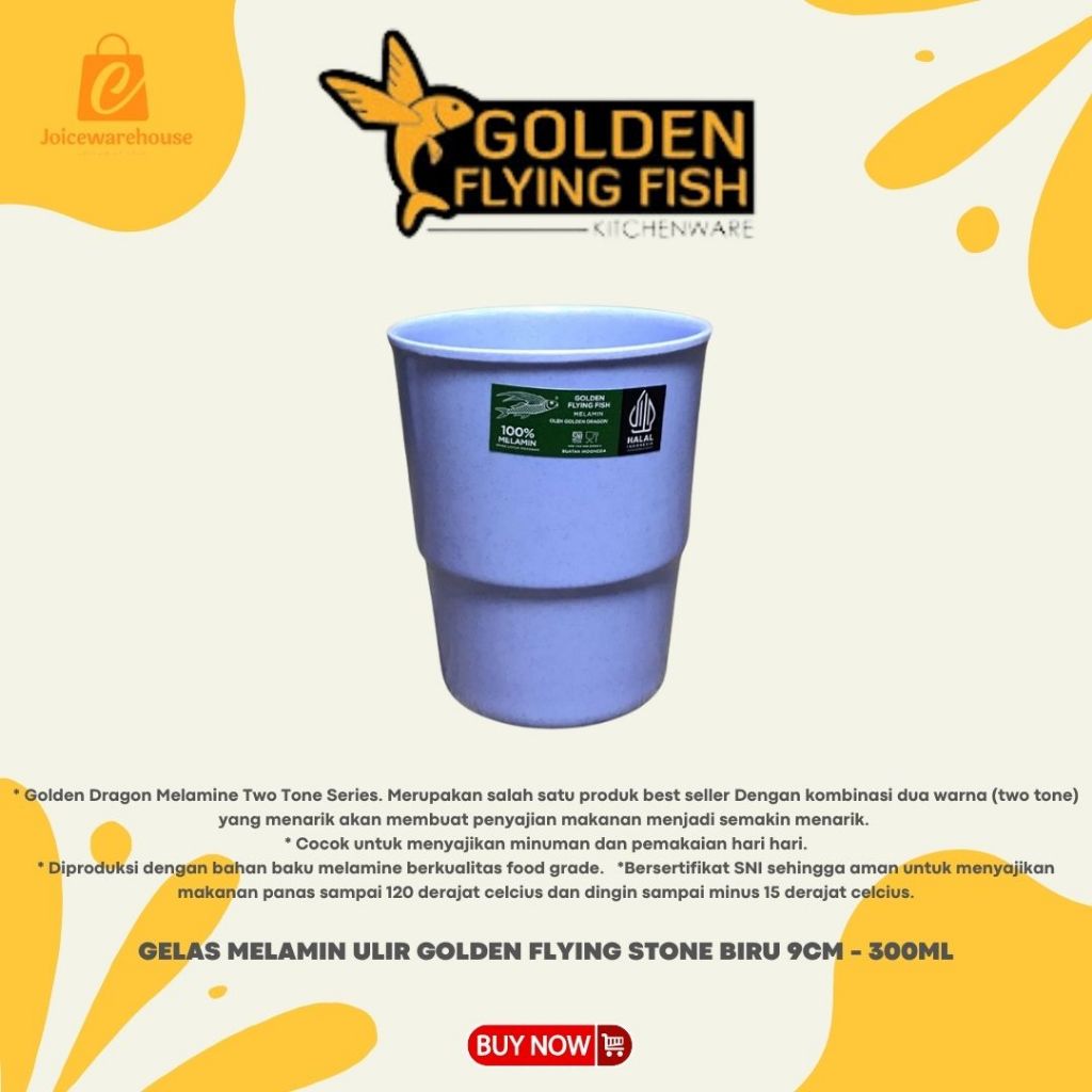 GELAS MELAMIN ULIR GOLDEN FLYING STONE BIRU 9CM - 300ML / B-0303 / BIRU