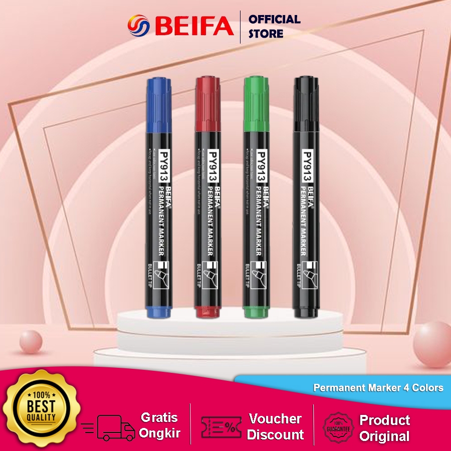 

Beifa Spidol Permanen / Permanent Marker Warna HITAM BIRU MERAH Terang Cepat Kering PY913