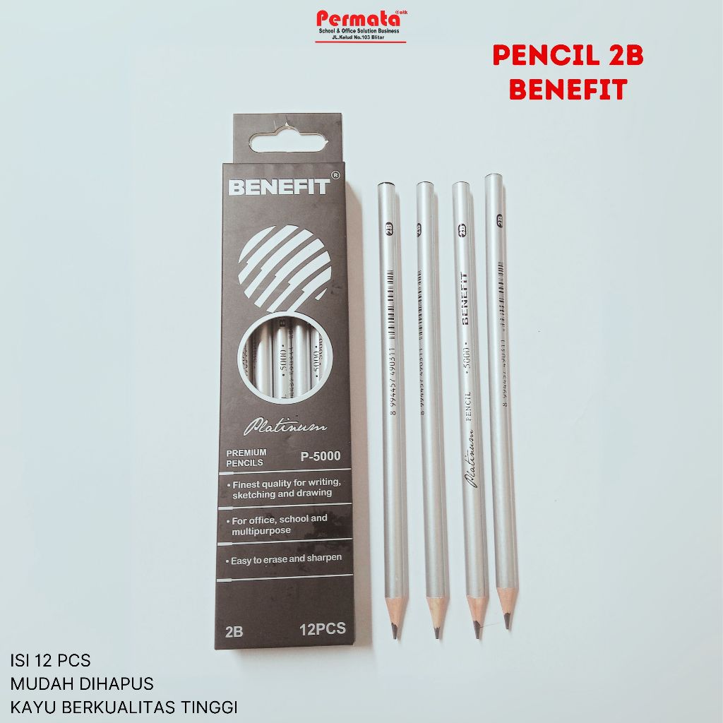 

Pencil 2B BENEFIT PLATINUM P-5000 Premium Pencils 1 Pack Isi 12 Pcs Non Toxic