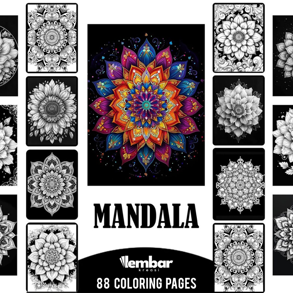 

88 Pages Buku Mewarnai Dewasa - Printable Adult Coloring Book - Digital Download - Premium Mandala